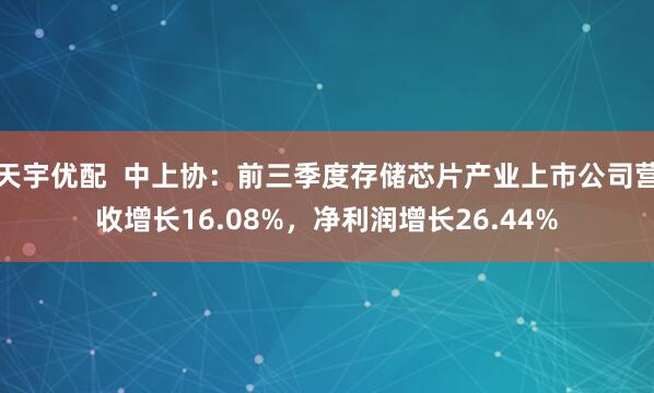天宇优配  中上协：前三季度存储芯片产业上市公司营收增长16.08%，净利润增长26.44%
